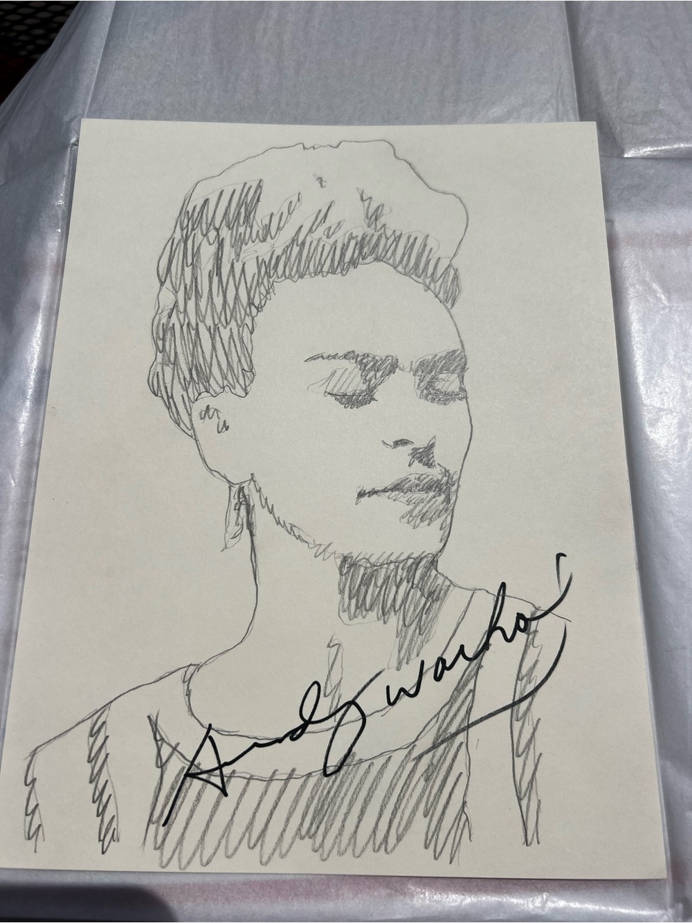 Signed Andy Wathol pencil drawing Frida Kahlo found estate sale